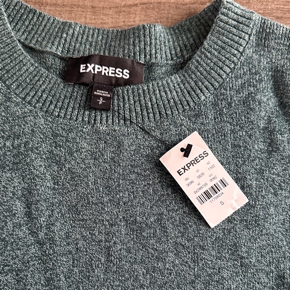 Express NWT Women's Heathered Teal Crew Neck Sweater - Picture 2 of 4